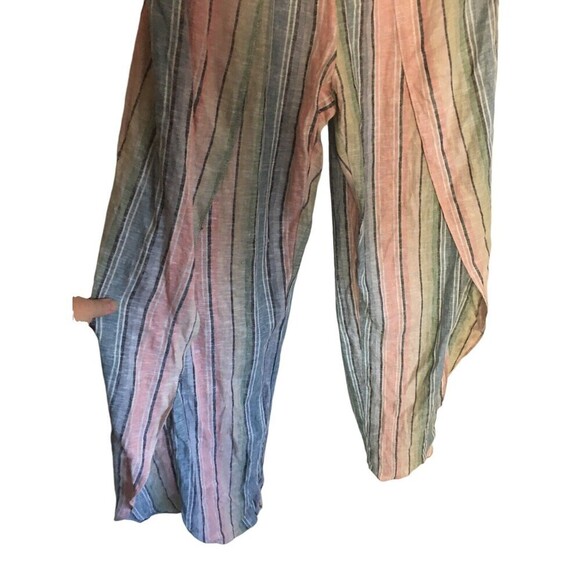 Drew Jumpsuit Women's Size Small Blue Pink Stripes Linen Blend Split Legs - Picture 4 of 9